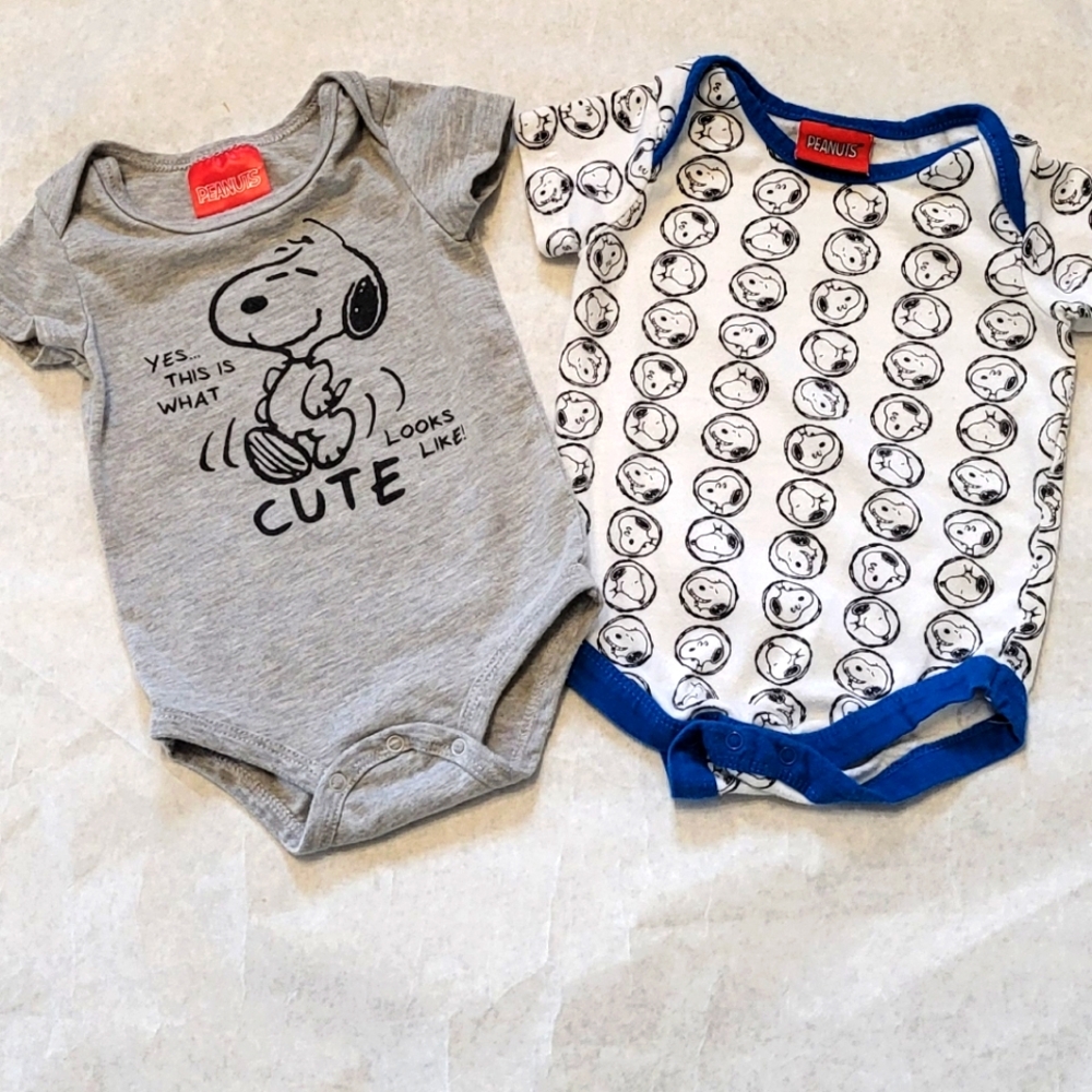 Two Peanuts Snoopy onesies/bodysuits